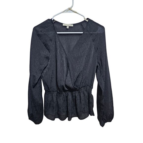 June & Hudson Top Womens Black Peplum Slightly Sheer Blouse Size Small (815) - Picture 1 of 6